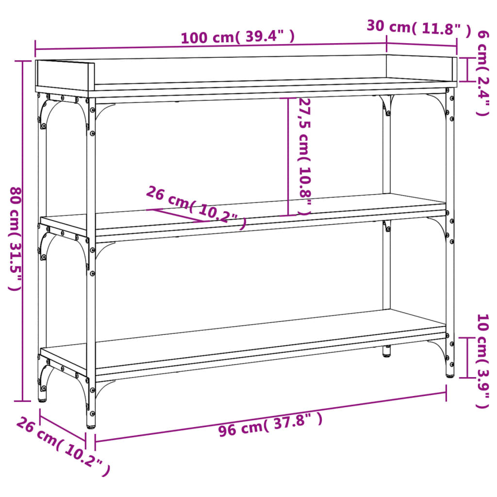 vidaXL Konsollbord med hyller brun eik 100x30x80 cm