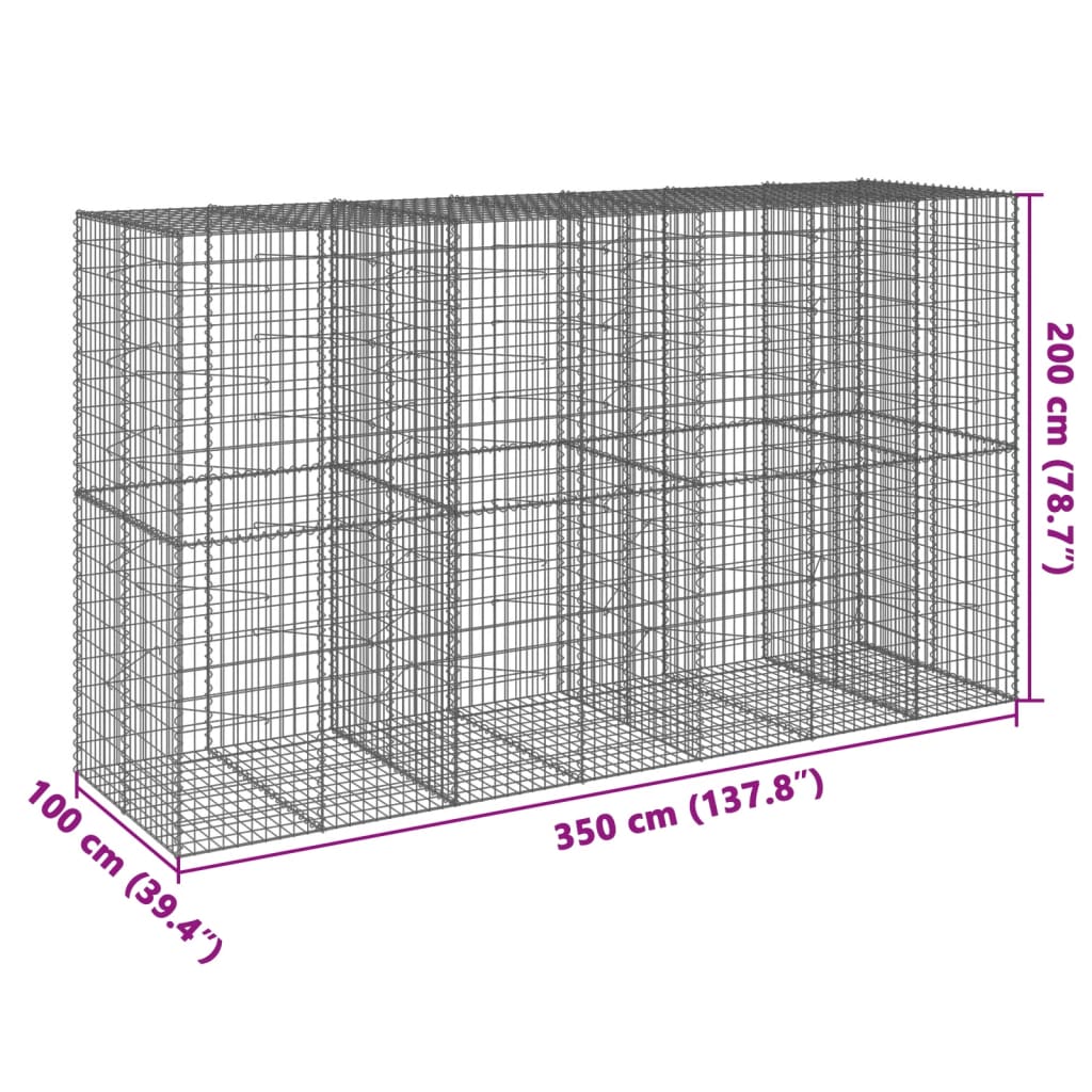 vidaXL Gabionkurv med deksel 350x100x200 cm galvanisert jern