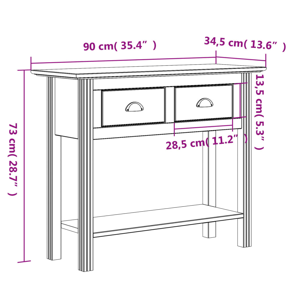 vidaXL Salongbord BODO hvit 91x35x74 cm heltre furu