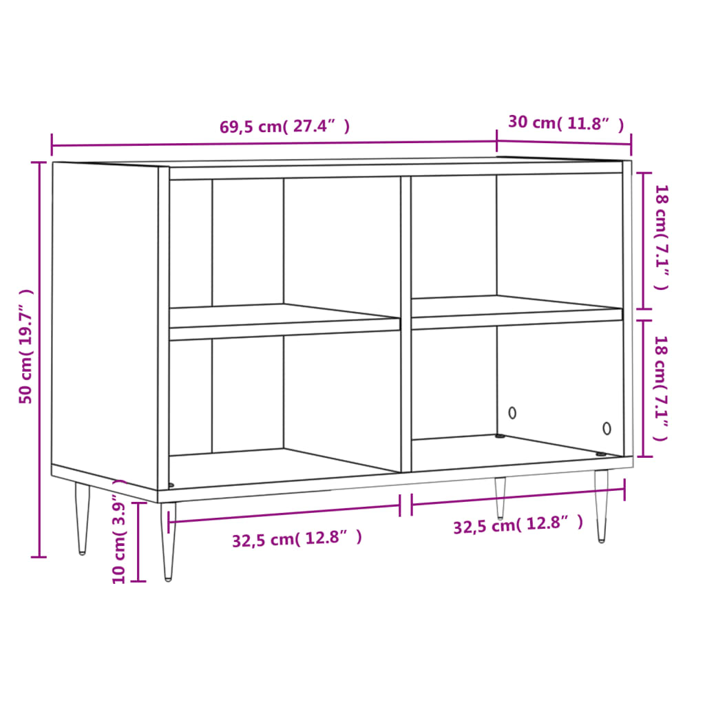 vidaXL TV-benk hvit 69,5x30x50 cm konstruert tre