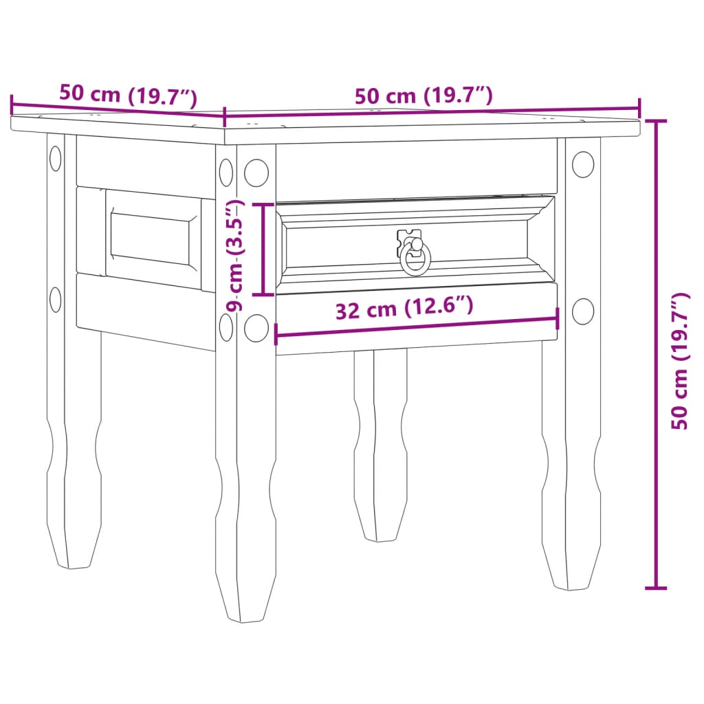 vidaXL Sidebord Corona 50x50x50 cm heltre furu