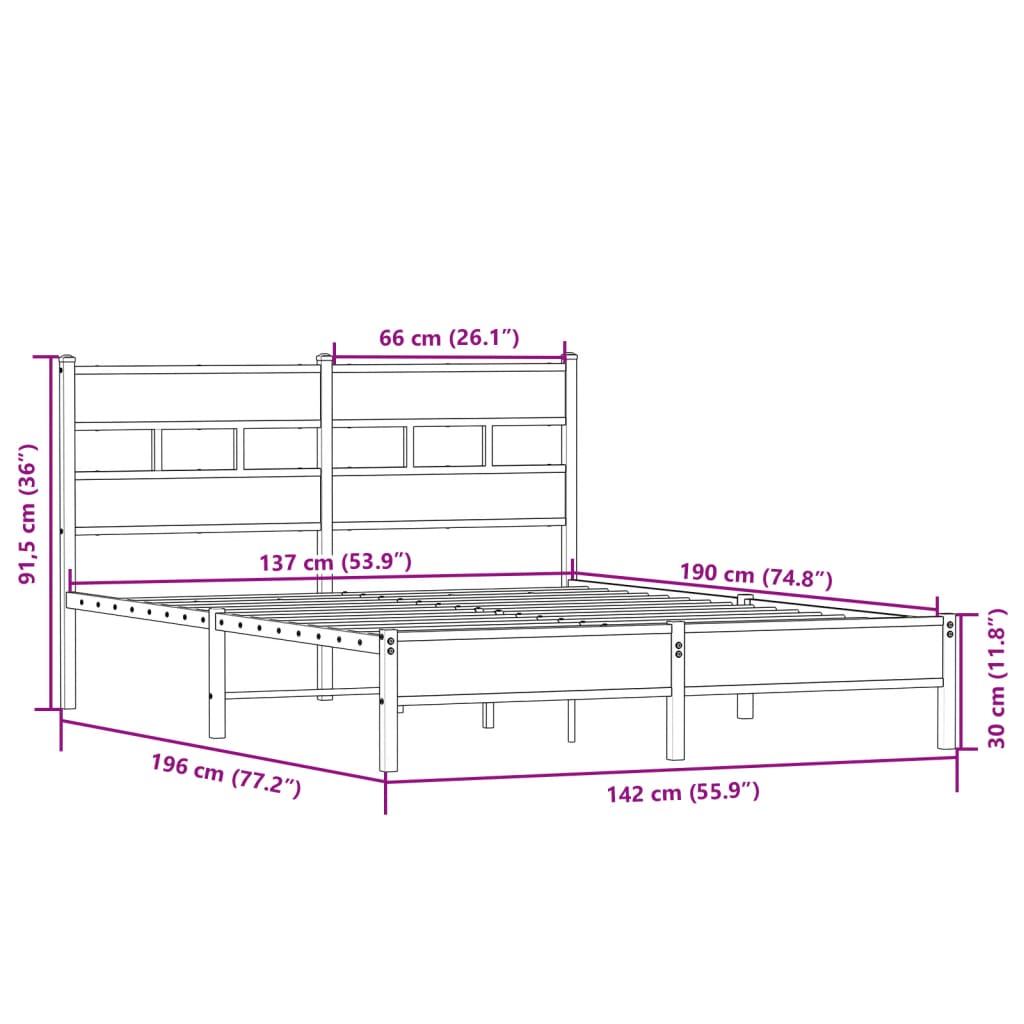 vidaXL Sengeramme uten madrass sonoma eik 137x190 cm konstruert tre