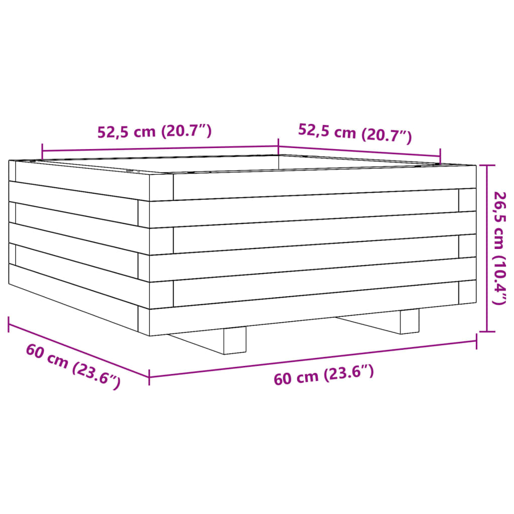 vidaXL Plantekasse hvit 60x60x26,5 cm heltre furu