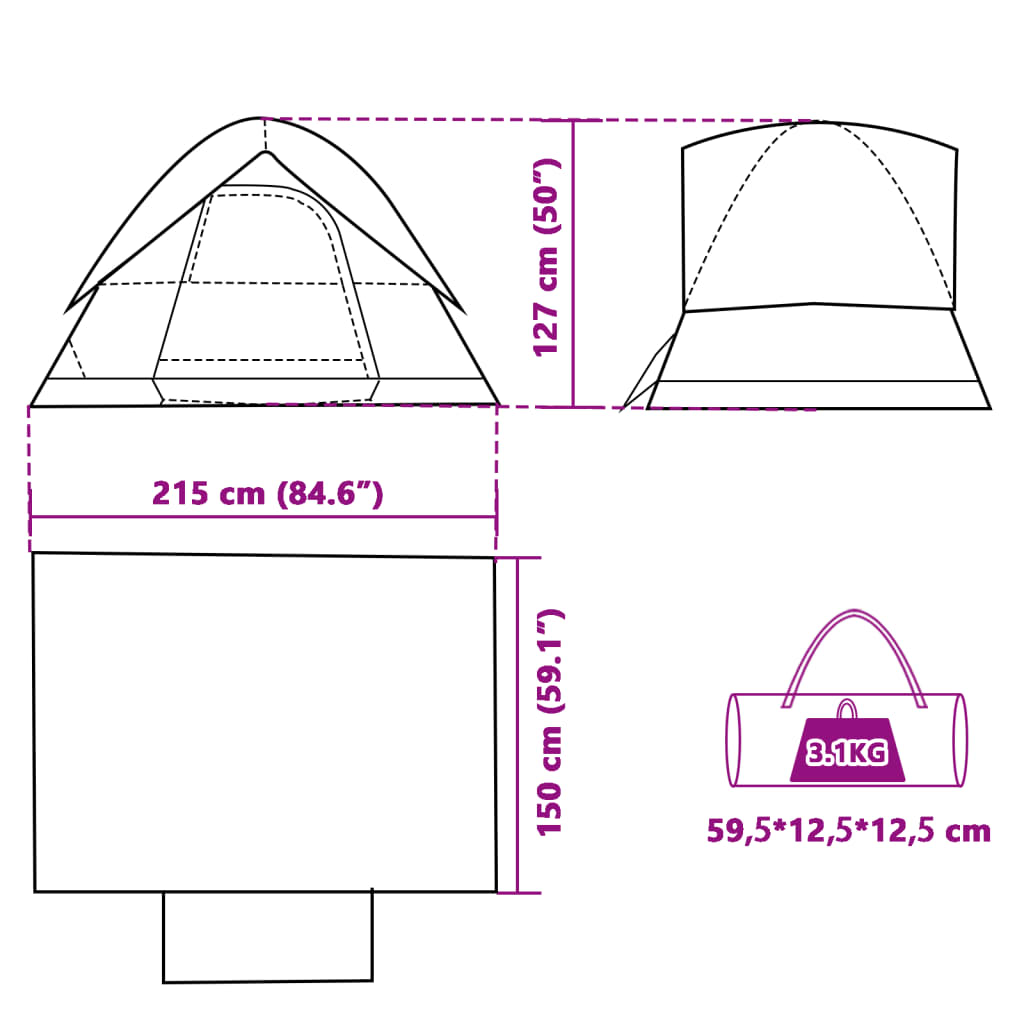 vidaXL Kuppeltelt for camping 2 personer hvit blendingsstoff vanntett