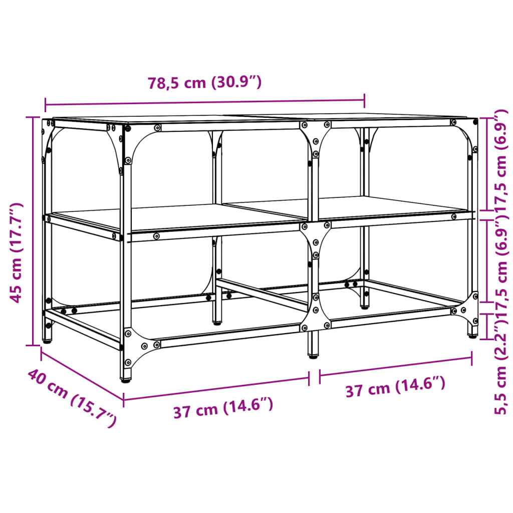 vidaXL Sofabord med gjennomsiktig glassplate 78,5x40x45 cm stål