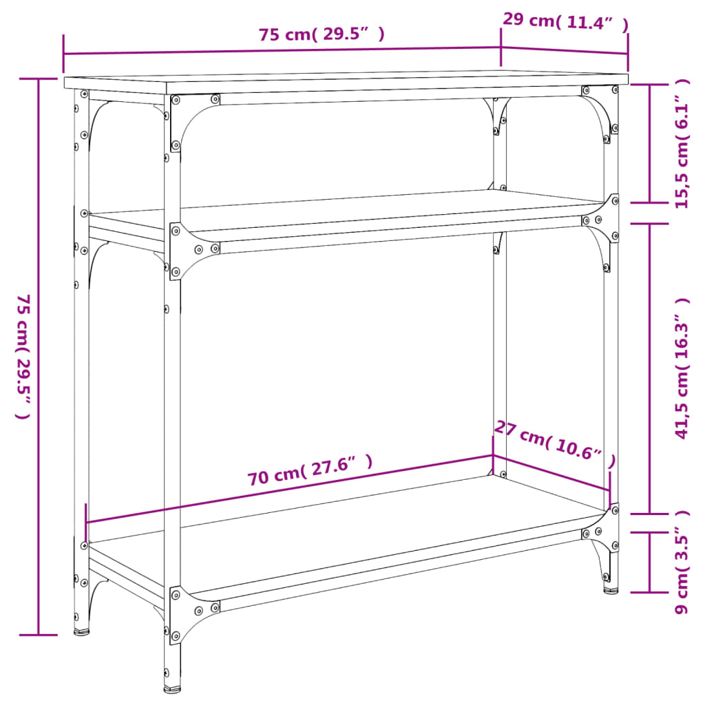 vidaXL Konsollbord røkt eik 75x29x75 cm konstruert tre