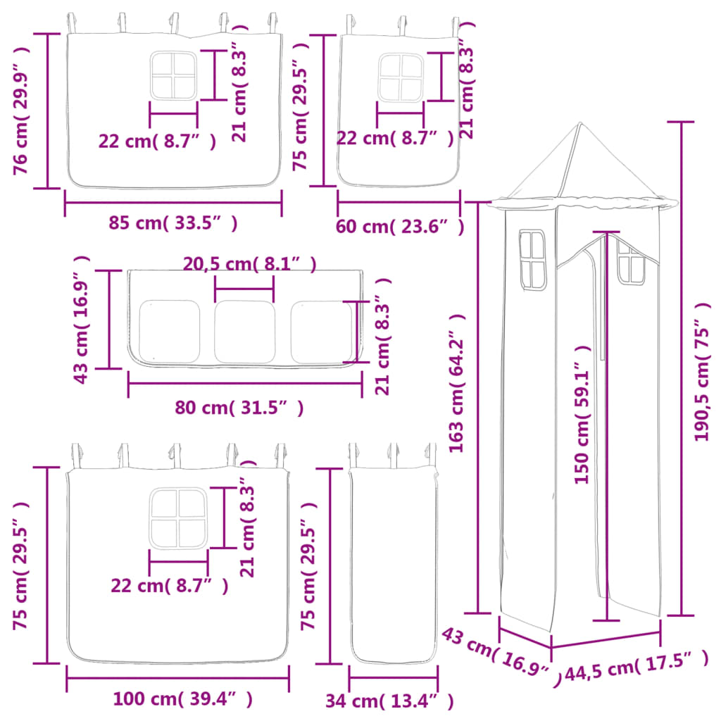 vidaXL Køyeseng for barn med tårn blå 80x200 cm heltre furu