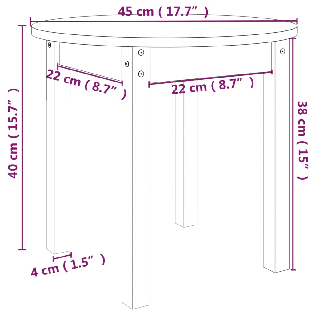 vidaXL Salongbord grå Ø 45x40 cm heltre furu