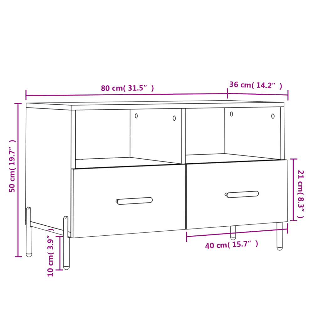 vidaXL TV-benk betonggrå 80x36x50 cm konstruert tre