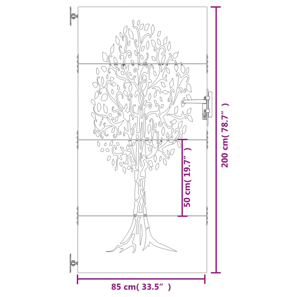 vidaXL Hageport 85x200 cm cortenstål tredesign