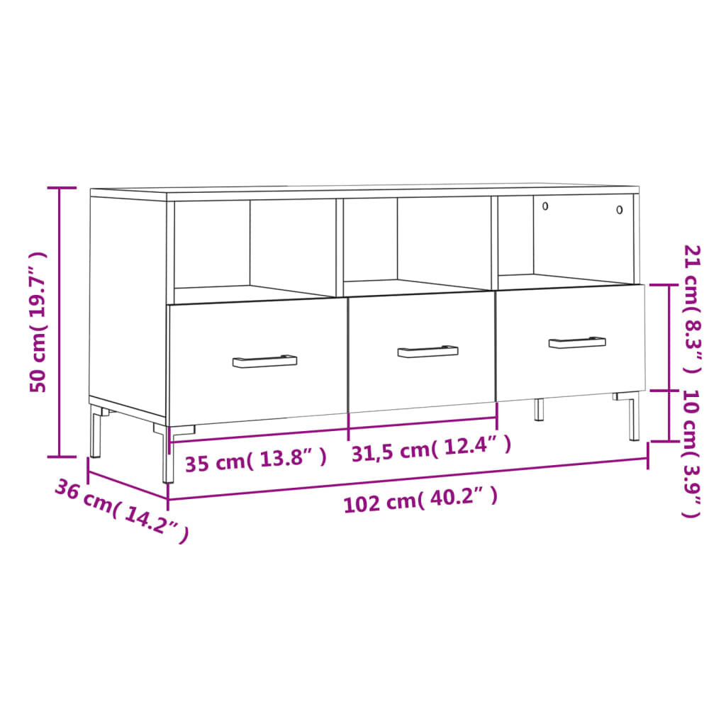 vidaXL TV-benk røkt eik 102x36x50 cm konstruert tre