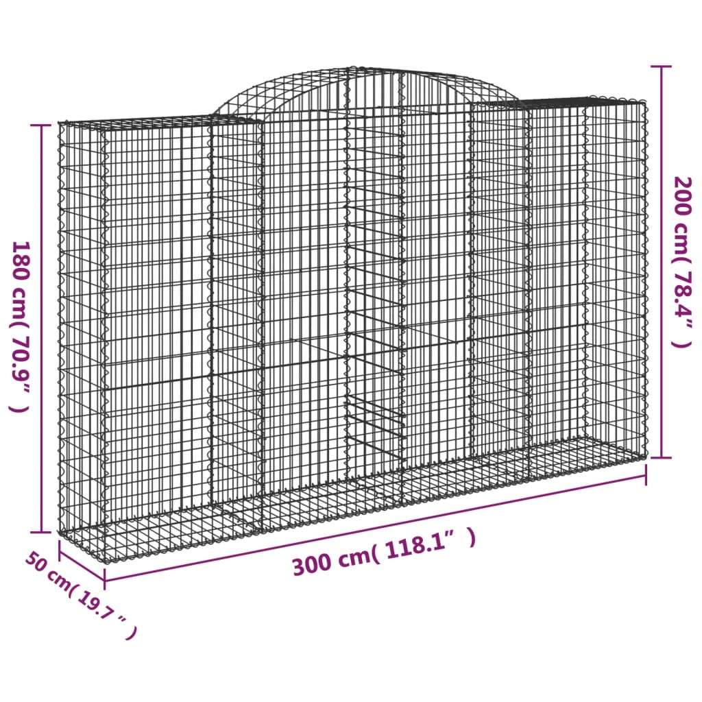 vidaXL Gabionkurver buede 13 stk 300x50x180/200 cm galvanisert jern