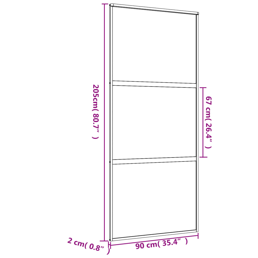 vidaXL Skyvedør gull 90x205 cm frostet ESG glass og aluminium