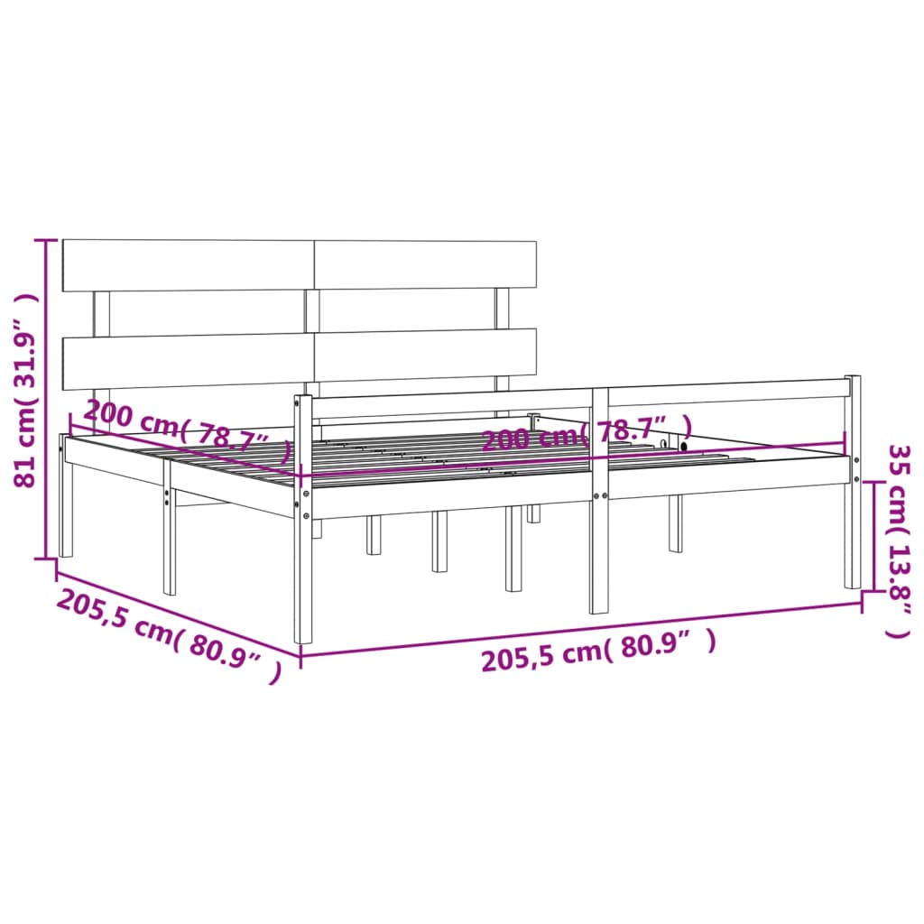 vidaXL Seniorseng med hodegavl 200x200 cm heltre