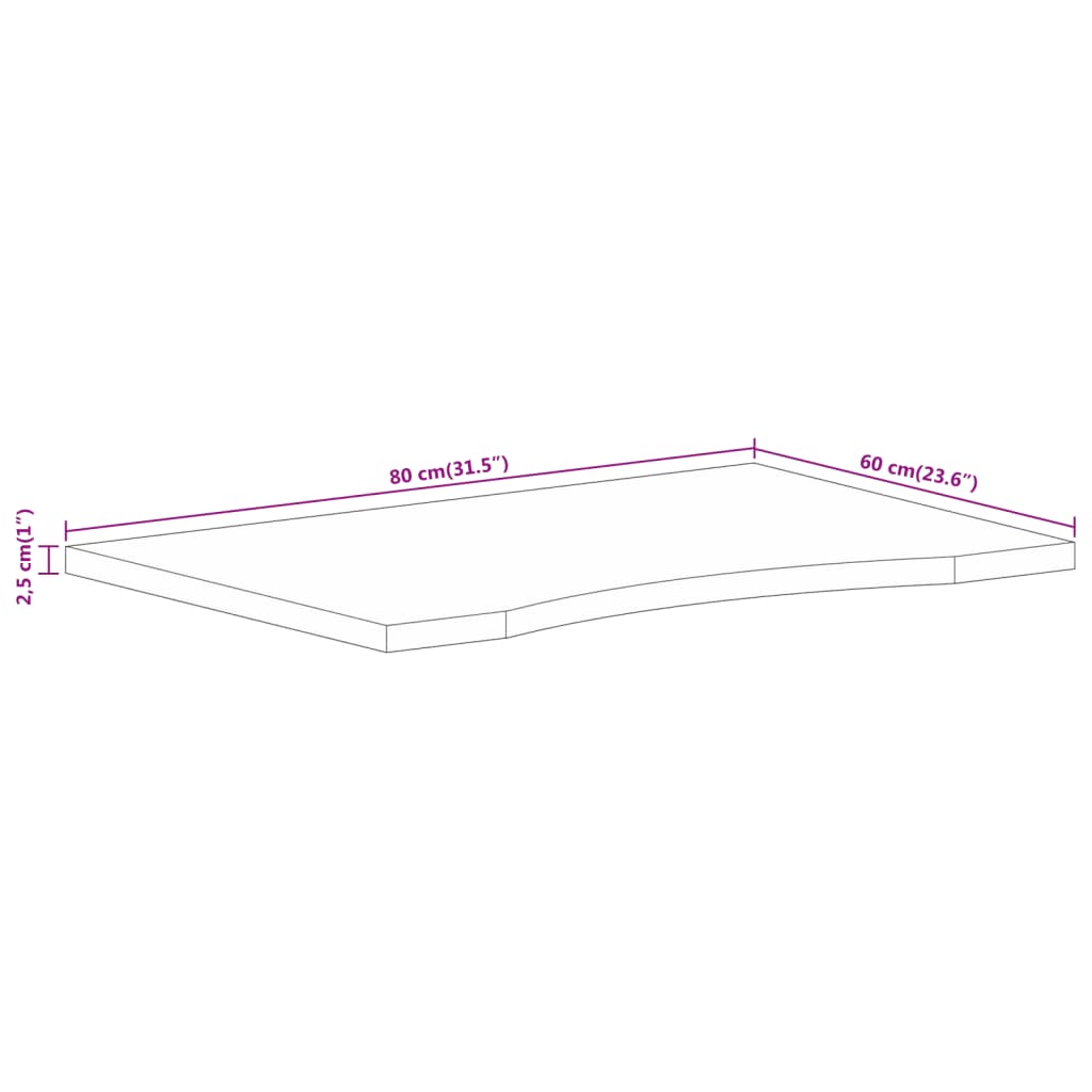 vidaXL Skrivebordsplate med kurve 80x60x2,5 cm heltre grovt mangotre