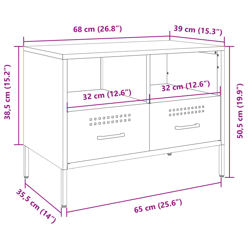 vidaXL TV-benk sennepsgul 68x39x50,5 cm stål