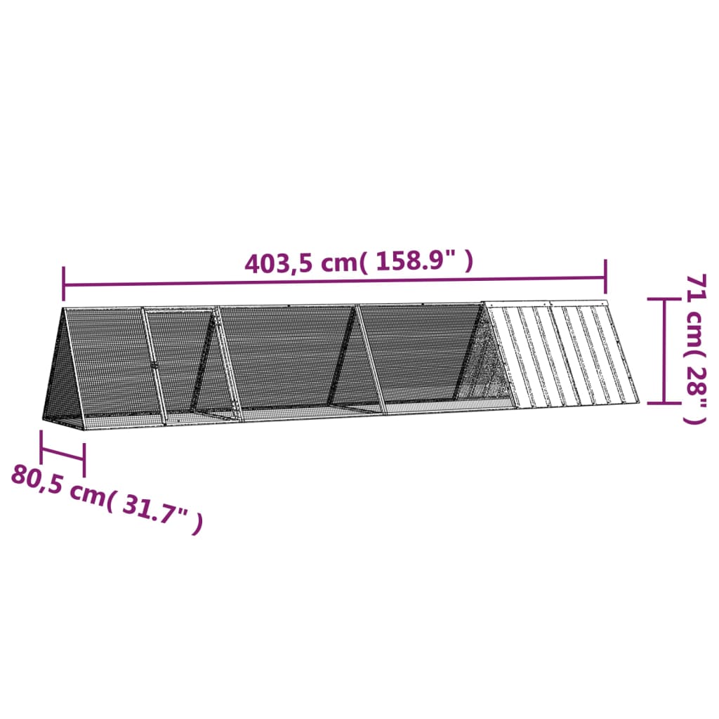 vidaXL Kaninbur grå 403,5x80,5x71 cm galvanisert stål
