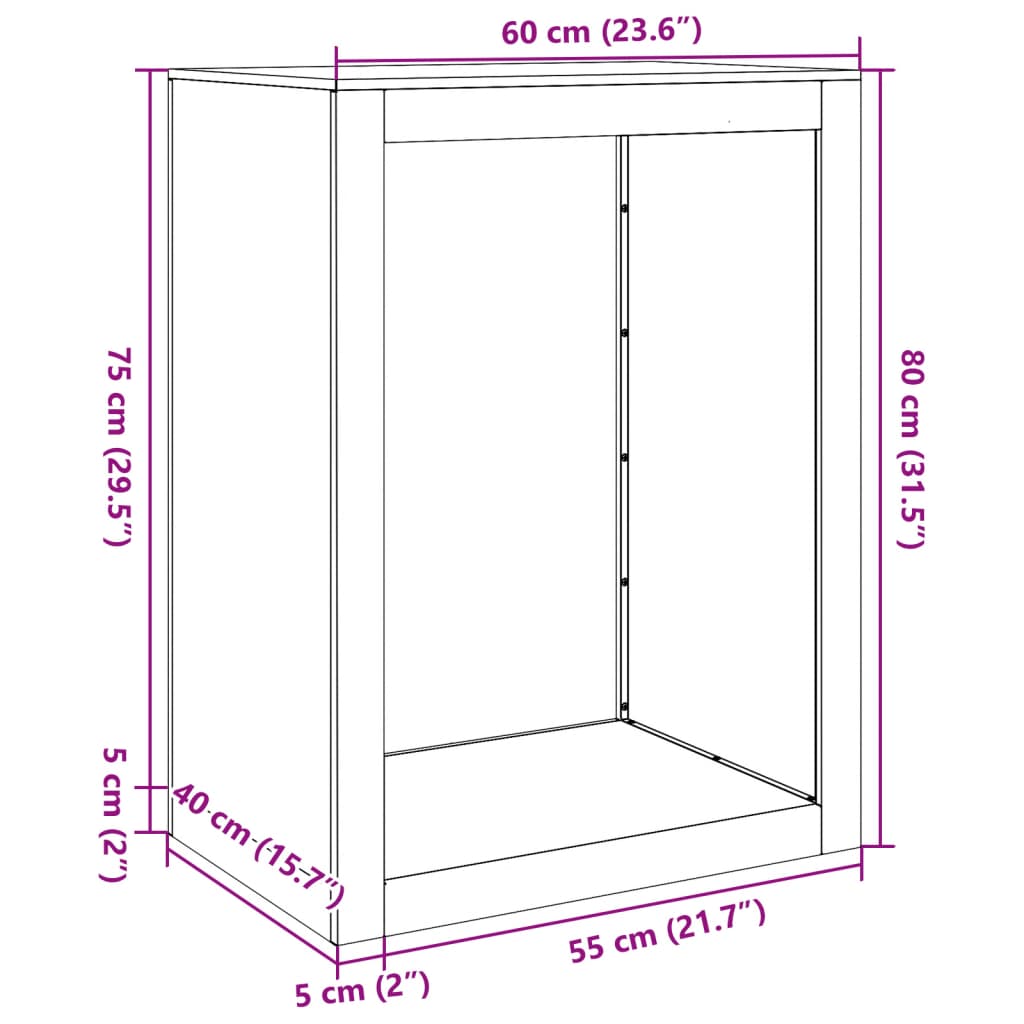 vidaXL Vedstativ hvit 60x40x100 cm stål