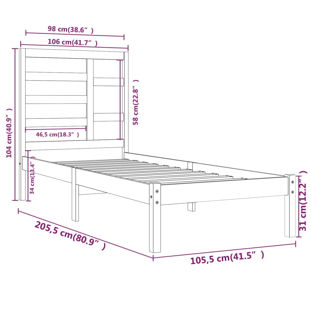 vidaXL Sengeramme hvit heltre 100x200 cm