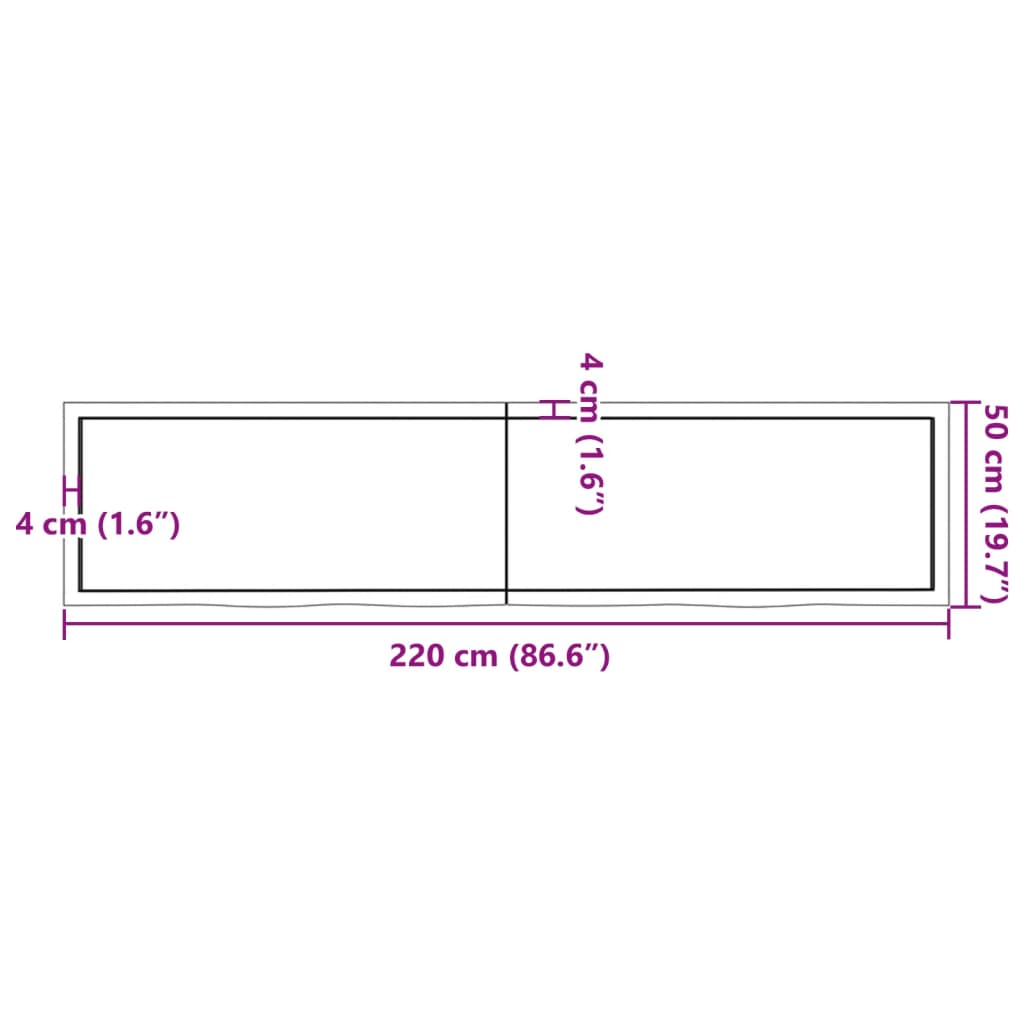 vidaXL Benkeplate til bad 220x50x(2-6) cm ubehandlet heltre