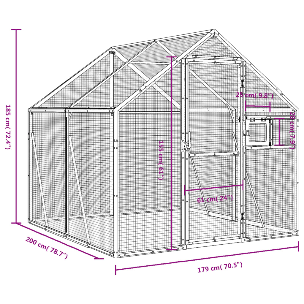 vidaXL Fuglehus sølv 1,79x2x1,85 m aluminium