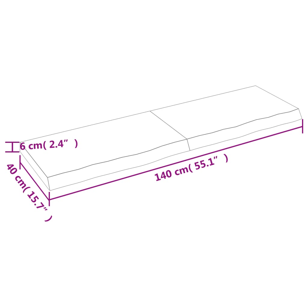 vidaXL Bordplate 140x40x(2-6) cm ubehandlet heltre eik