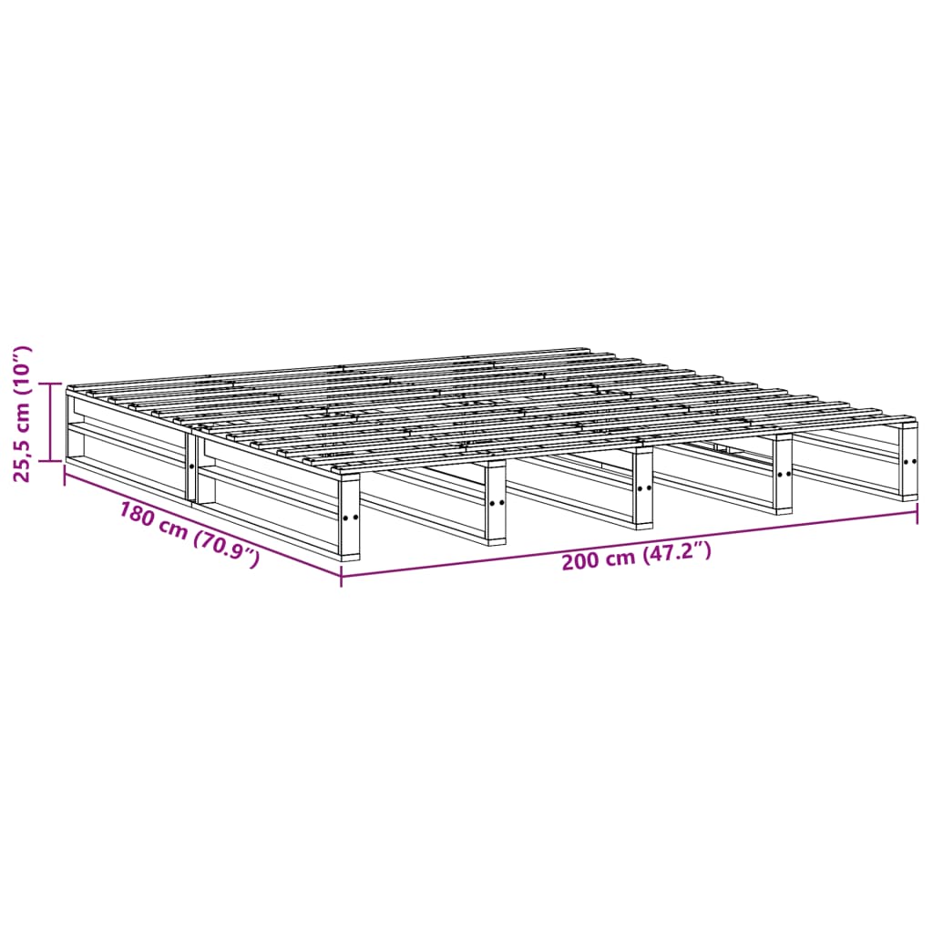 vidaXL Sengeramme uten madrass hvit 180x200 cm heltre furu