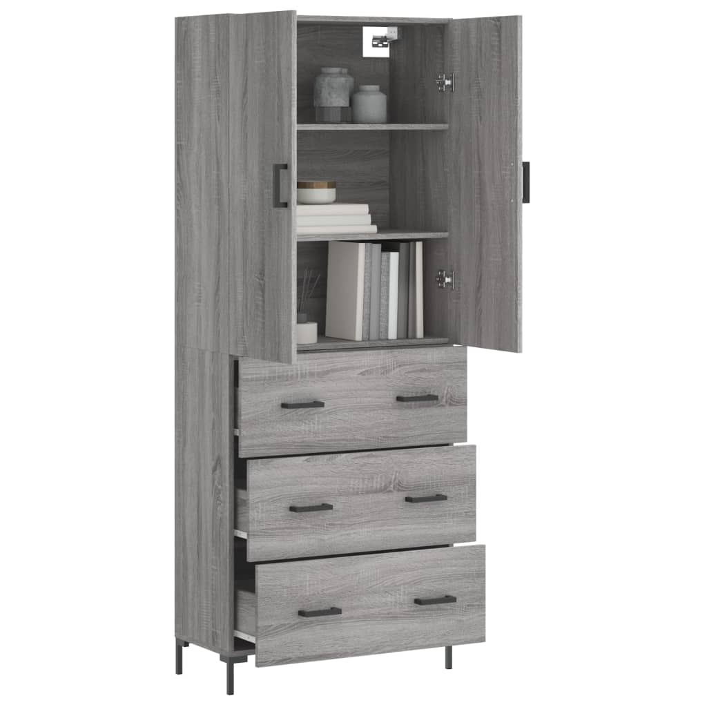 vidaXL Highboard grå sonoma 69,5x34x180 cm konstruert tre