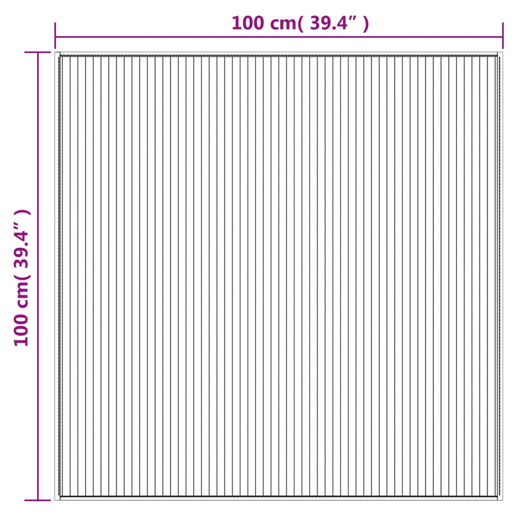 vidaXL Teppe firkantet svart 100x100 cm bambus