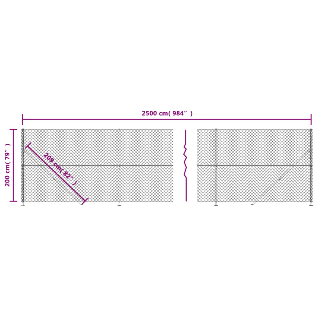 vidaXL Kjettinggjerde med flens antrasitt 2x25 m