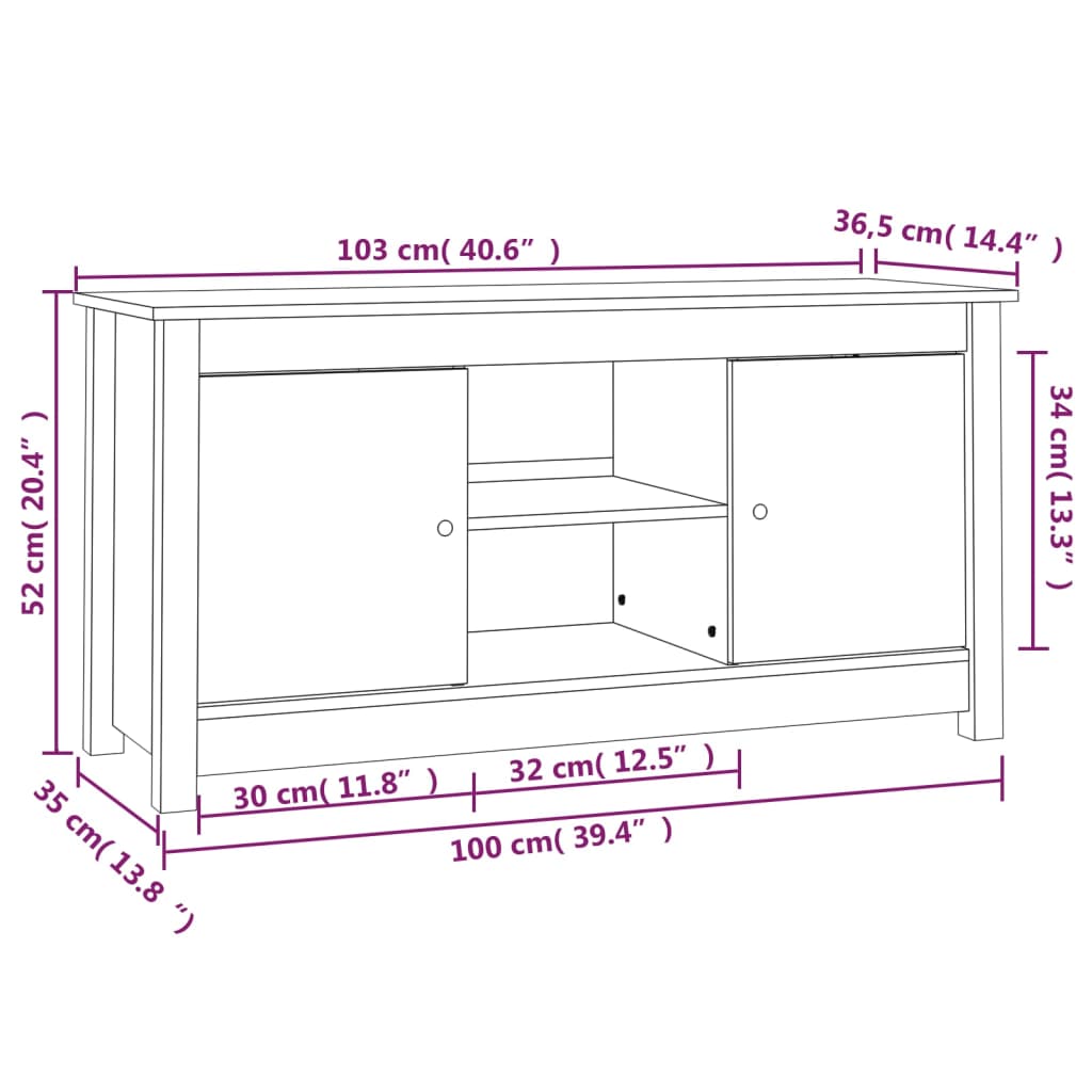 vidaXL TV-benk honningbrun 103x36,5x52 cm heltre furu