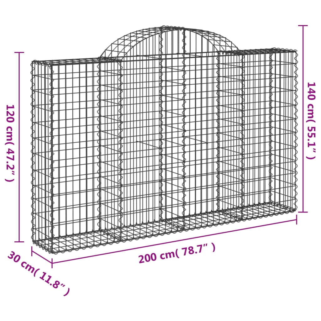 vidaXL Gabionkurver buede 20 stk 200x30x120/140 cm galvanisert jern