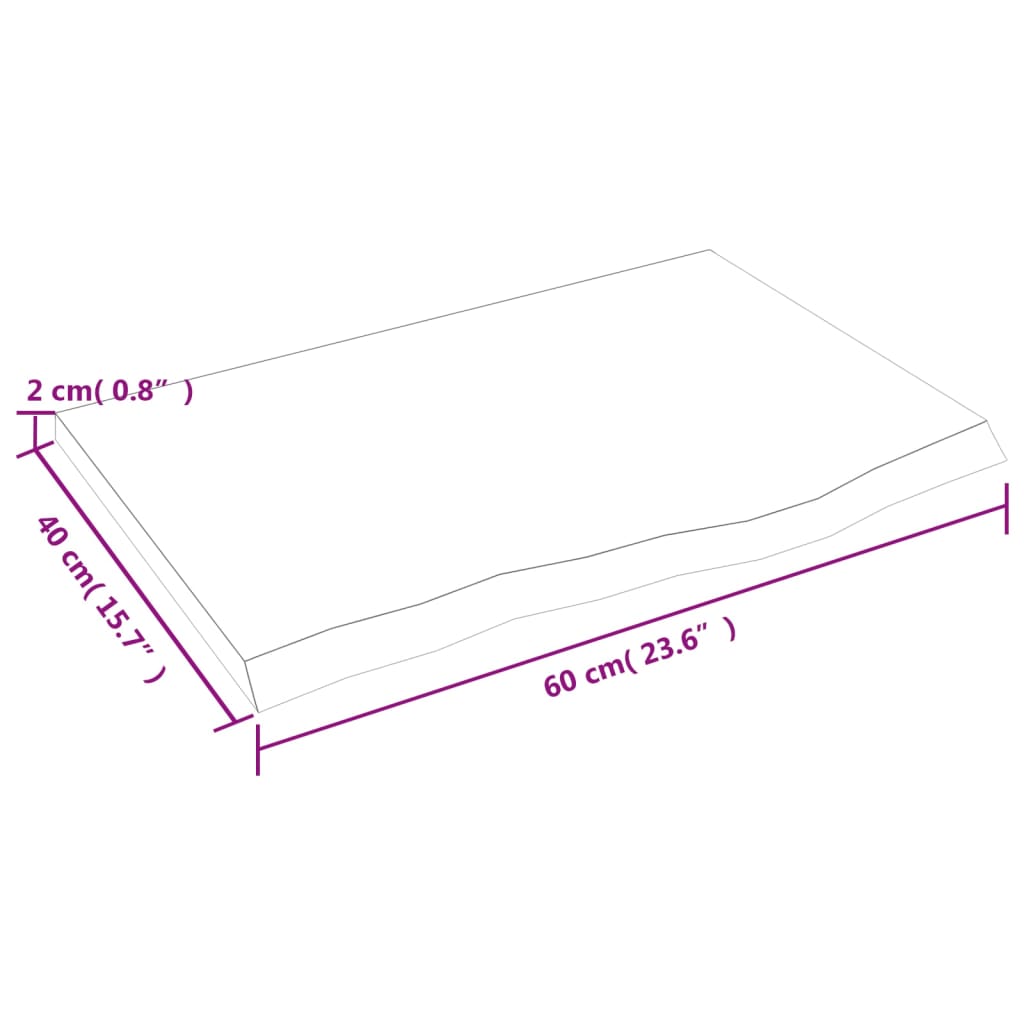 vidaXL Benkeplate til bad 60x40x2 cm ubehandlet heltre