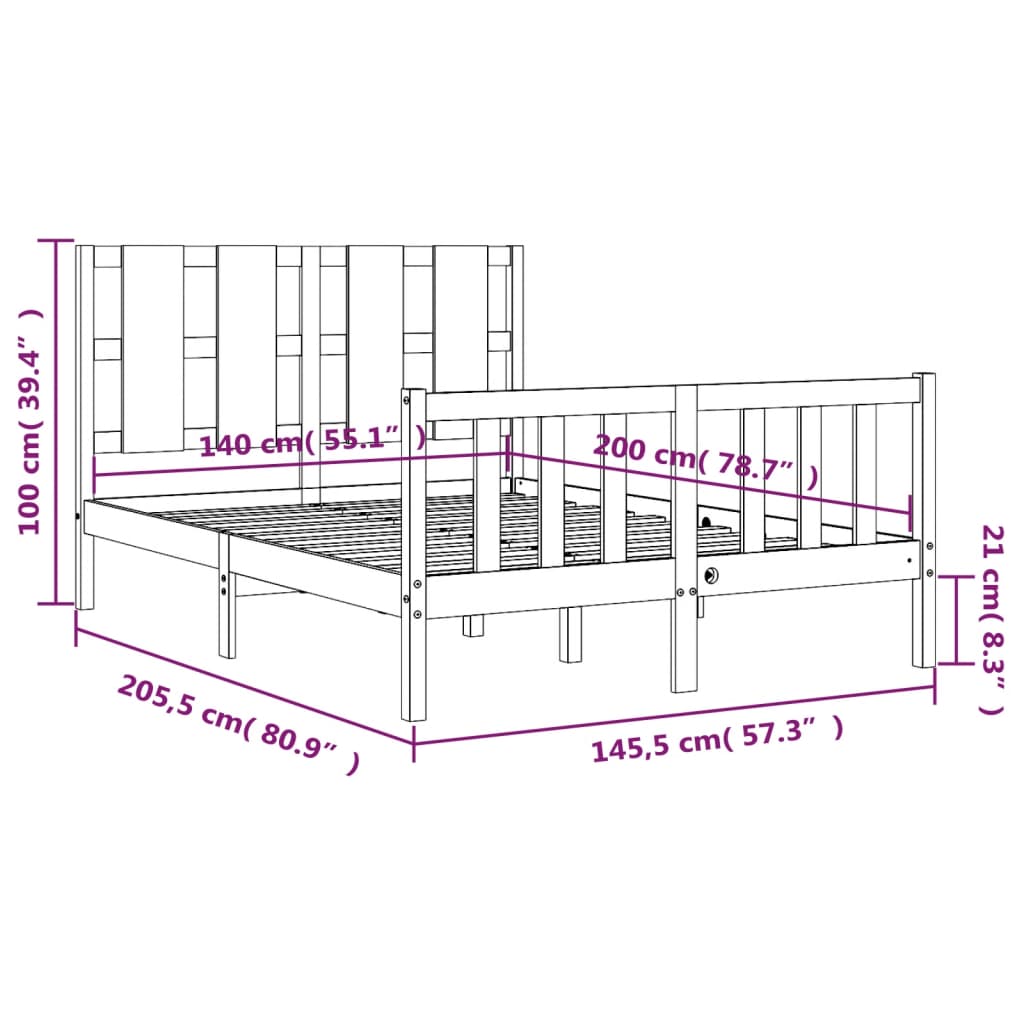 vidaXL Sengeramme med hodegavl hvit 140x200 cm heltre