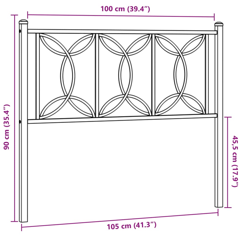 vidaXL Sengegavl i metall hvit 100 cm