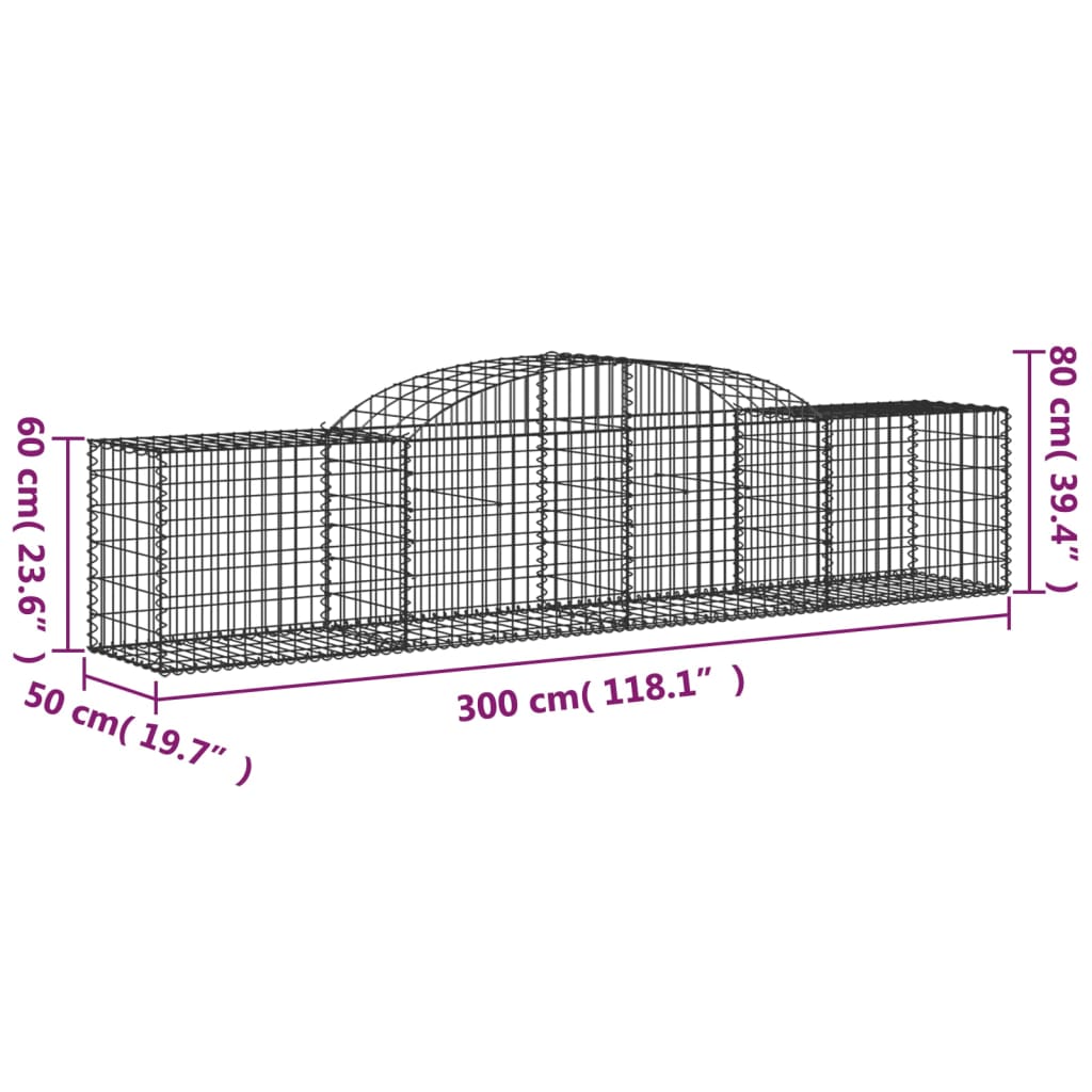 vidaXL Gabionkurv buet 300x50x60/80 cm galvanisert jern