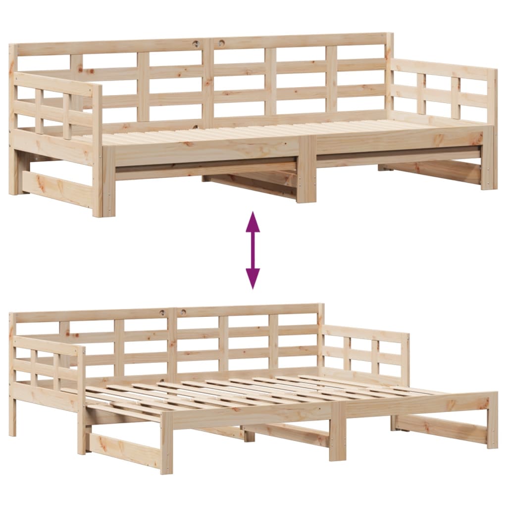 vidaXL Uttrekkbar dagseng med skuffer 80x200 cm heltre furu