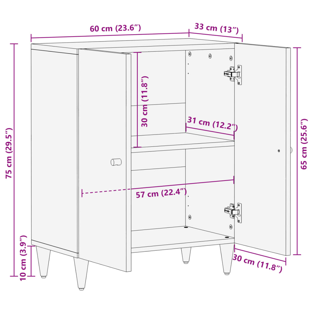 vidaXL Sideskap 60x33x75 cm heltre mango