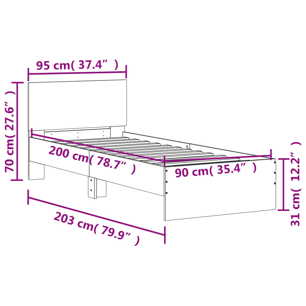 vidaXL Sengeramme uten madrass med hodegavl sonoma eik 90x200 cm