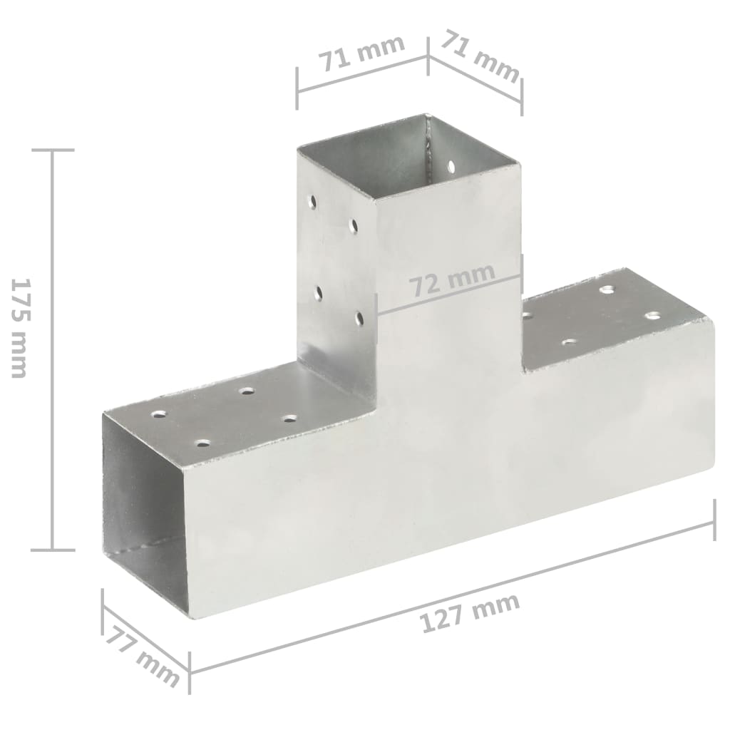 vidaXL Stolpesko T-form galvanisert metall 71x71 mm