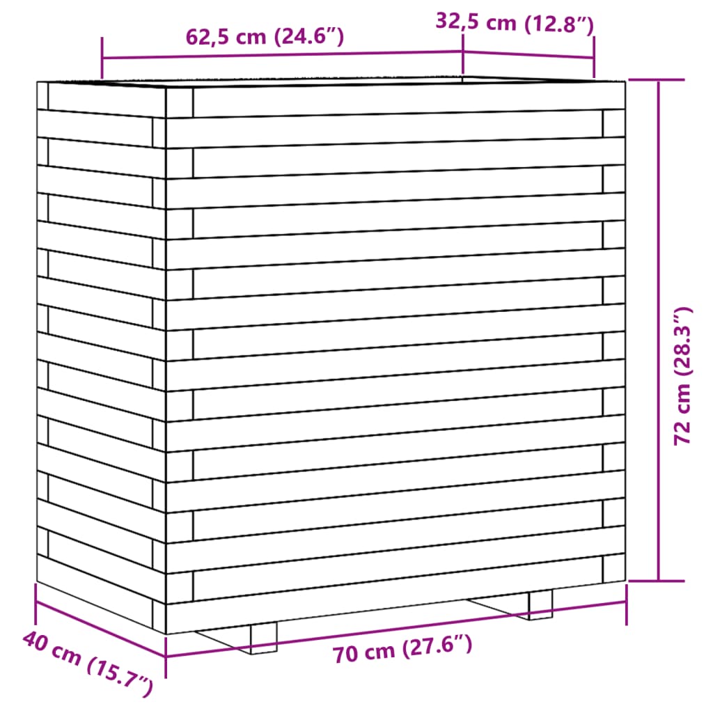 vidaXL Plantekasse hvit 70x40x72 cm heltre furu