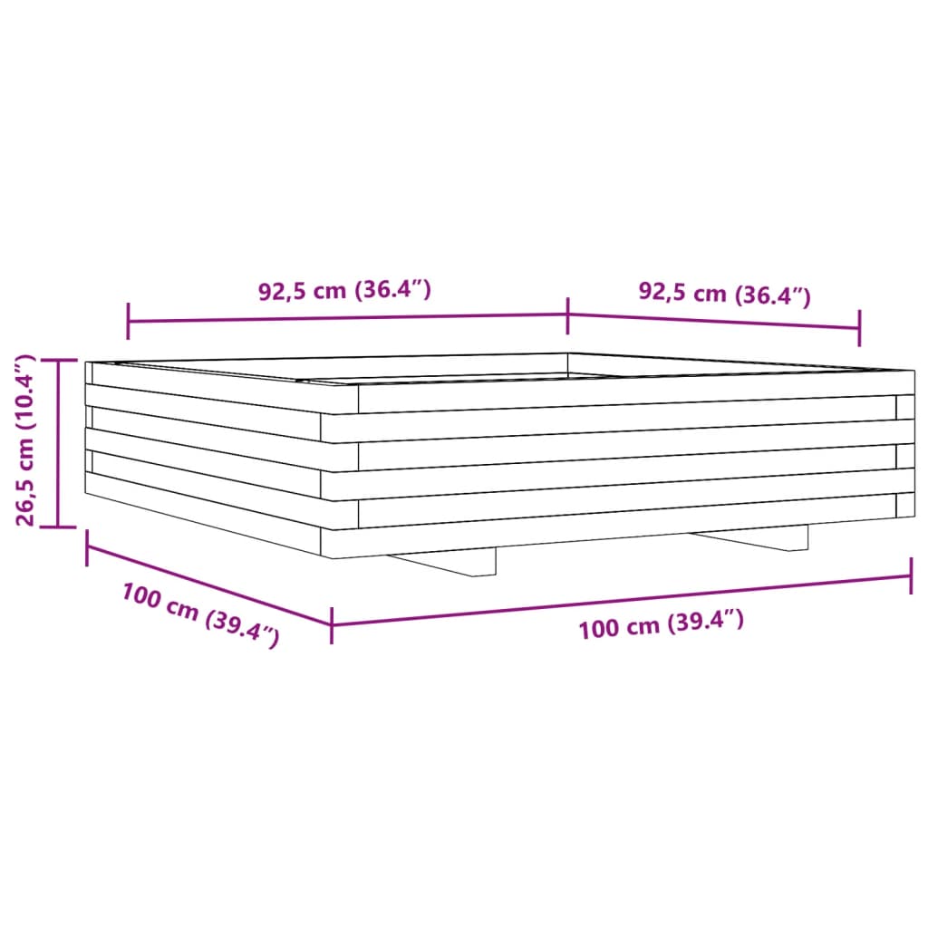 vidaXL Plantekasse voksbrun 100x100x26,5 cm heltre furu