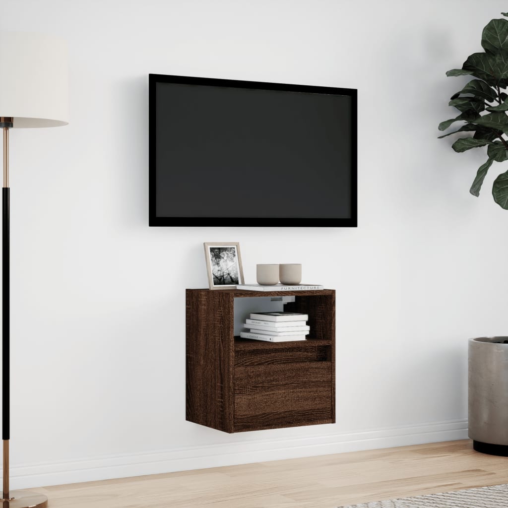 vidaXL Vegghengt TV-benk med LED brun eik 41x31x45 cm