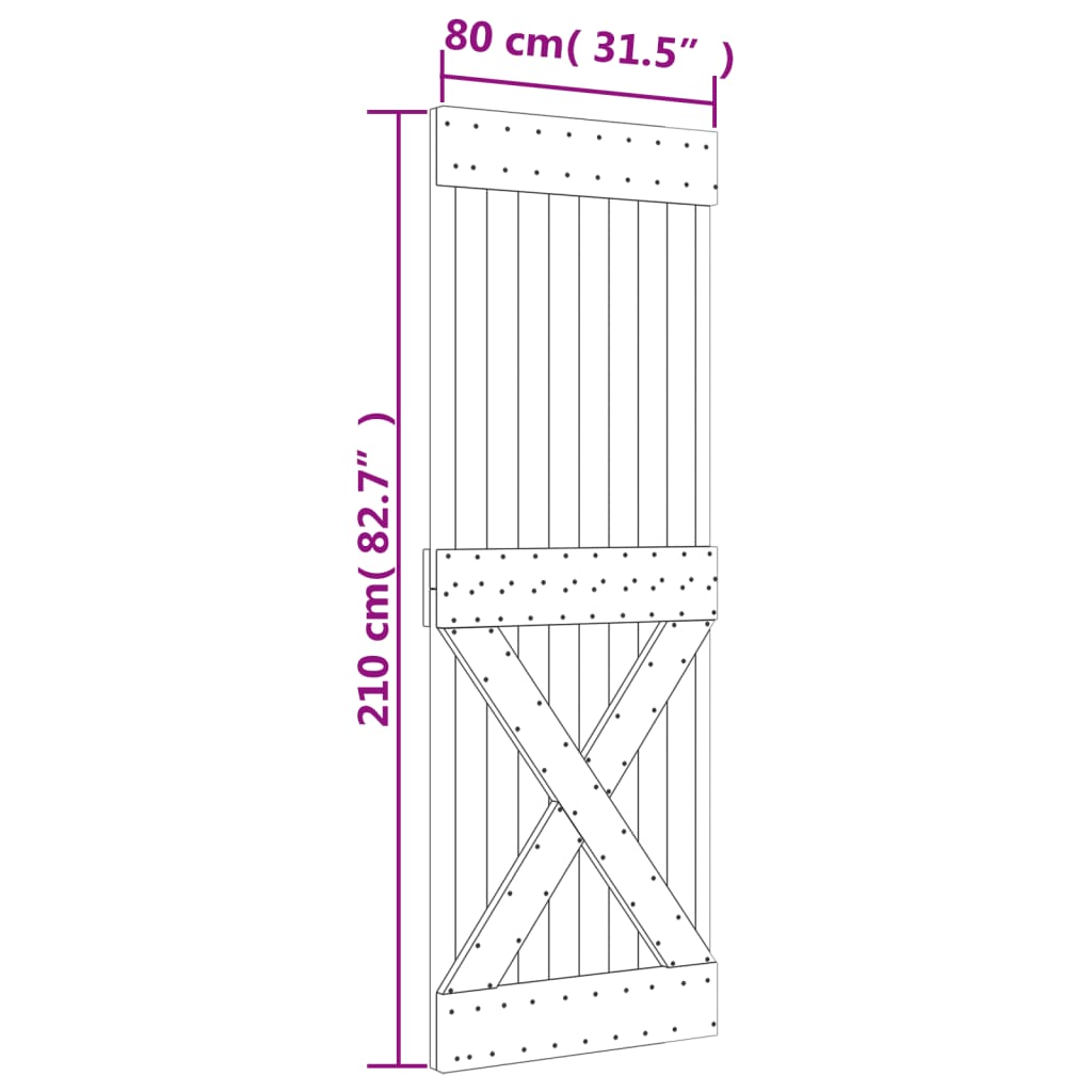 vidaXL Skyvedør med monteringstilbehør 80x210 cm heltre furu