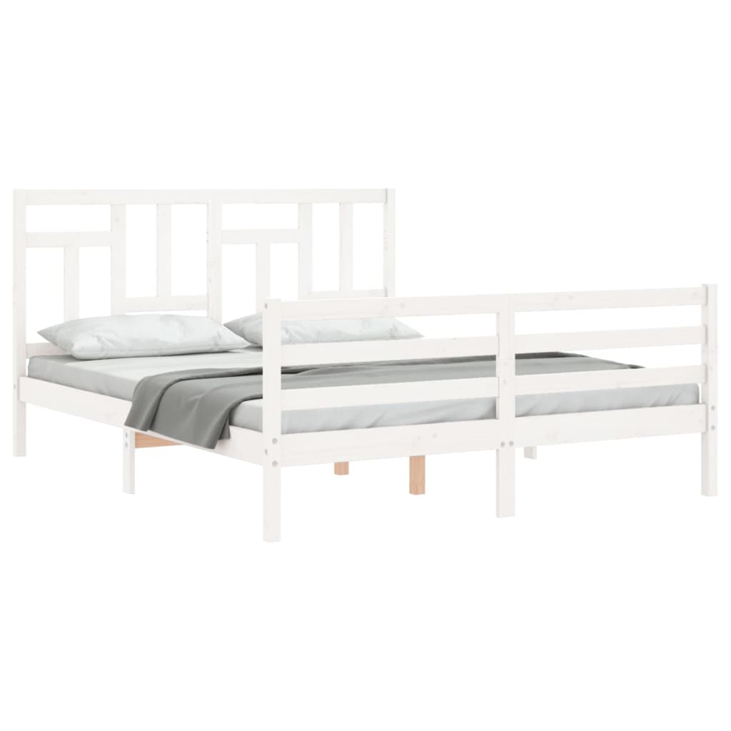 vidaXL Sengeramme med hodegavl hvit 5FT King Size heltre