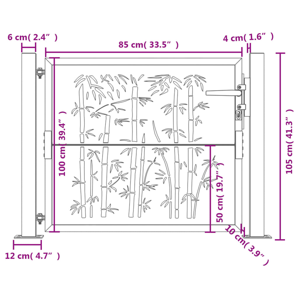 vidaXL Hageport antrasitt 105x105 cm stål bambusdesign