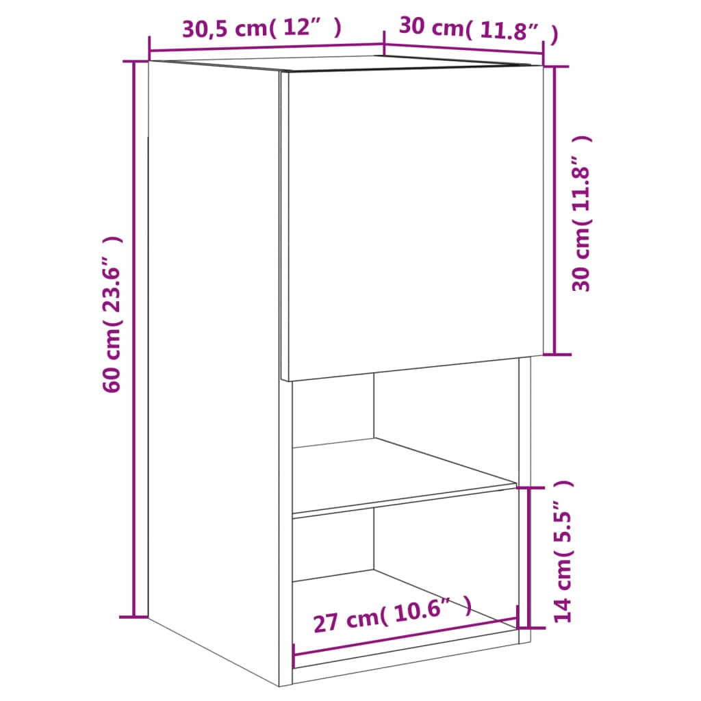 vidaXL TV-benk med LED-lys røkt eik 30,5x30x60 cm