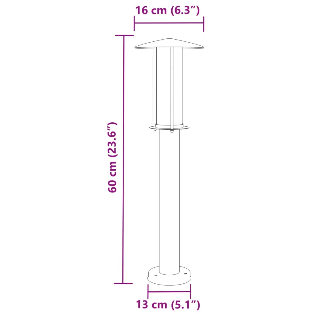 vidaXL Utendørs gulvlamper 3 stk sølv 60 cm rustfritt stål