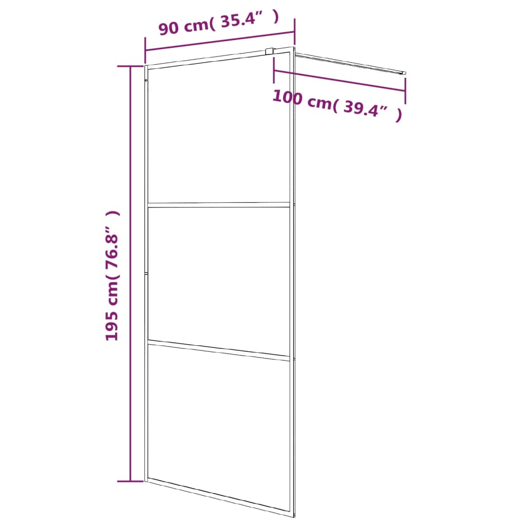 vidaXL Dusjvegg svart 90x195 cm klart ESG-glass