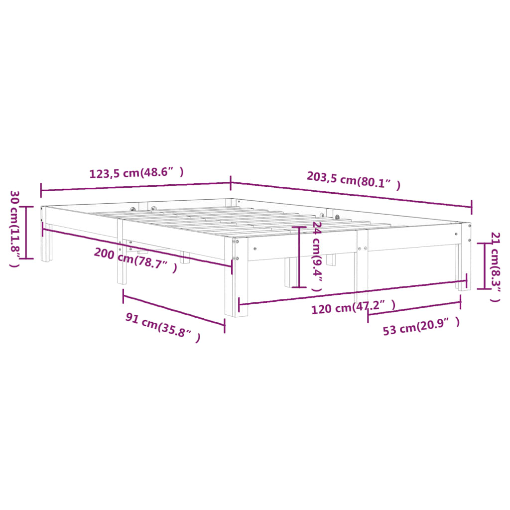 vidaXL Sengeramme heltre furu 120x200 cm